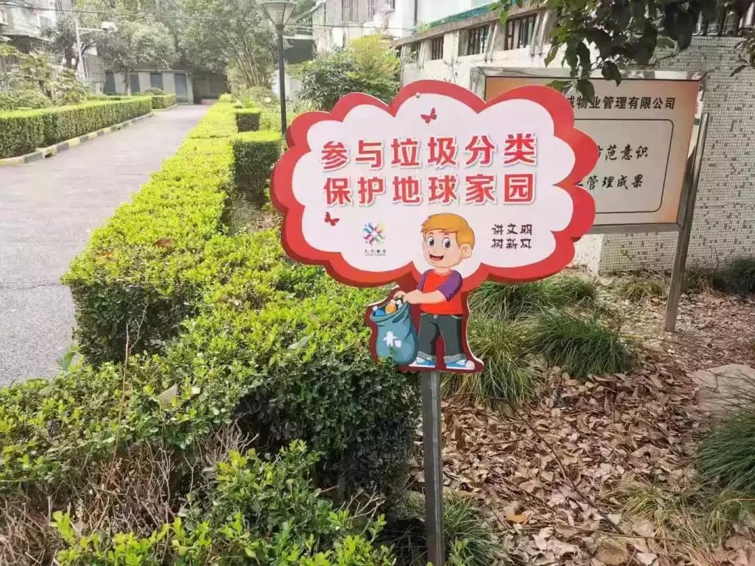 分别制作了精美的垃圾定点投放时间告知牌和垃圾分类宣传插牌,各类