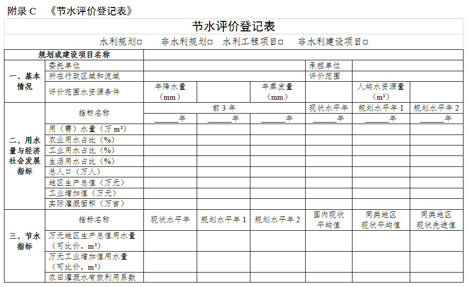 节水表格图片