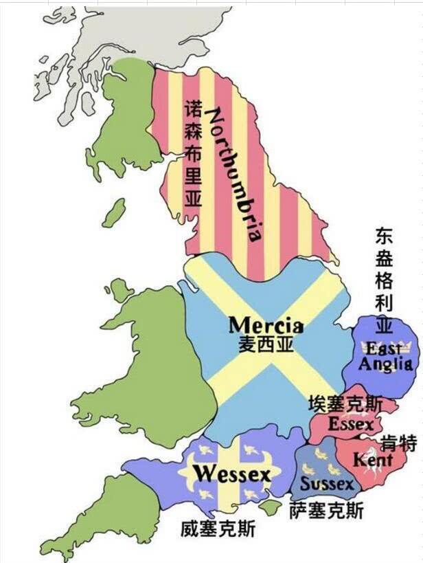 当时,盎格鲁撒克逊人的土地上分布着七个小王国,史称七国时代