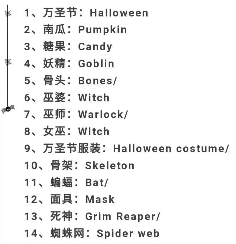 万圣节有关的英语单词ready?go!