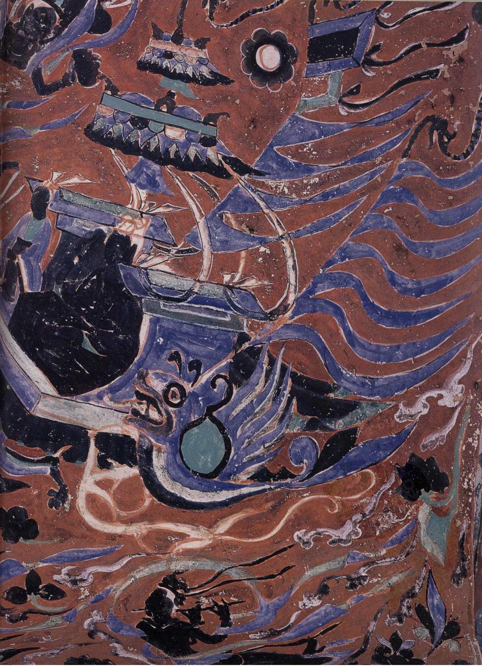 【敦煌石窟】隋-401窟壁画:东王公,西王母出行,飞天异禽藻井【高清