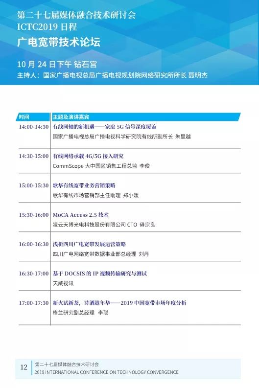 第二十七届媒体融合技术研讨会 ICTC 2019最新日程发布