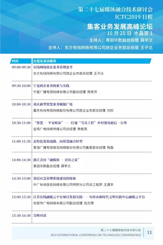 第二十七届媒体融合技术研讨会 ICTC 2019最新日程发布