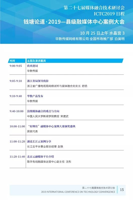 第二十七届媒体融合技术研讨会 ICTC 2019最新日程发布