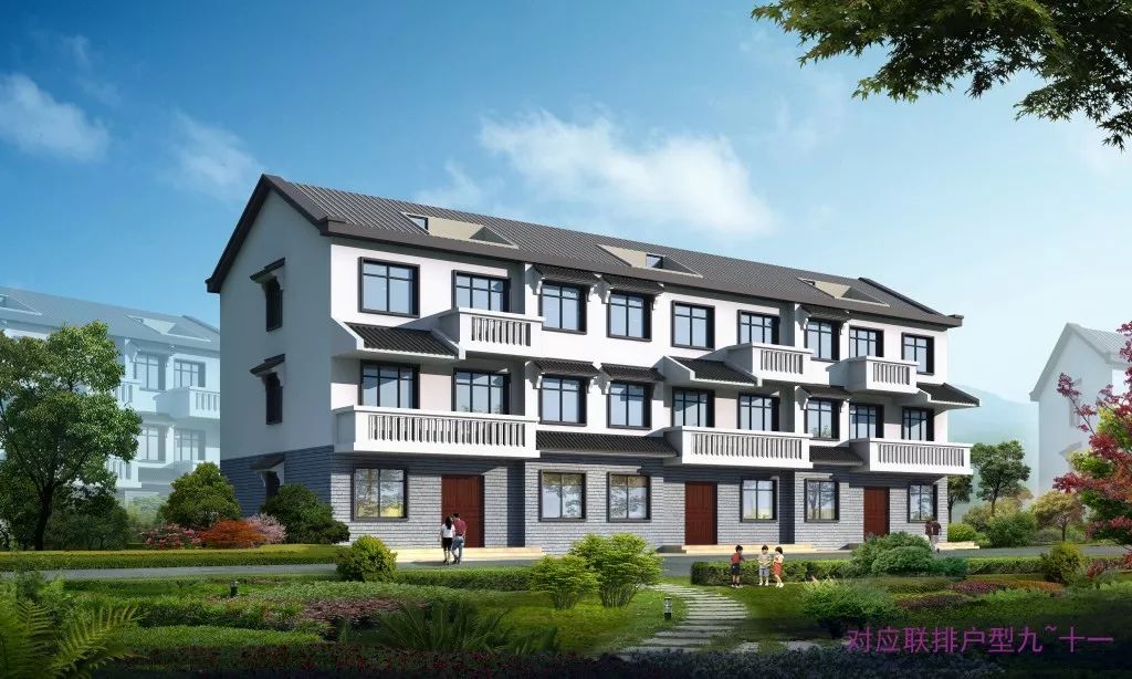 先来看看效果图,均为联排户型:目的是为进一步做好农村住房通用图设计