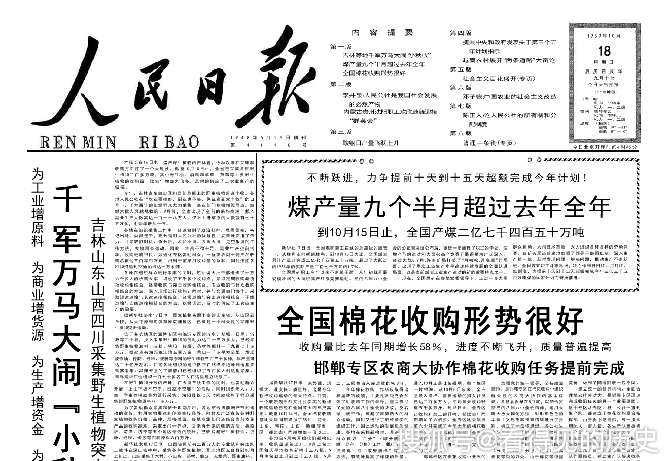 60年前的老报纸1959年10月18日人民日报