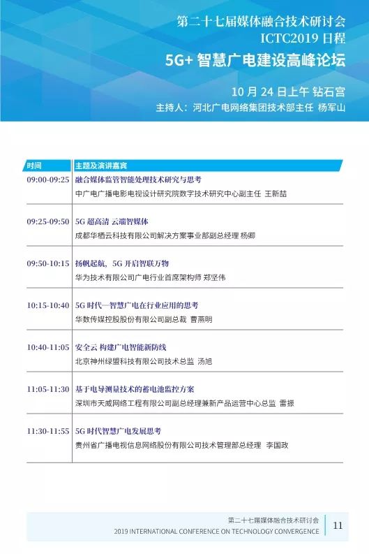 第二十七届媒体融合技术研讨会 ICTC 2019最新日程发布