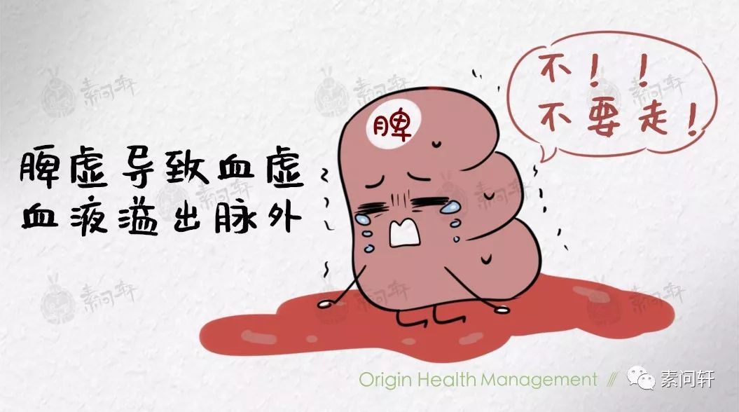 气的固摄力没了,血液直接溢出脉外三级脾虚:脾气亏虚到不能统摄血液