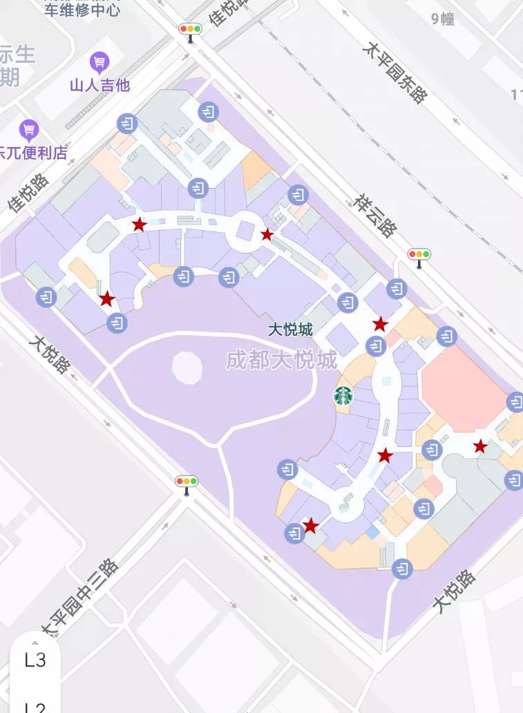 百度地图 星标标注:赢商网成都远洋太古里负一层休息区大致分布概况