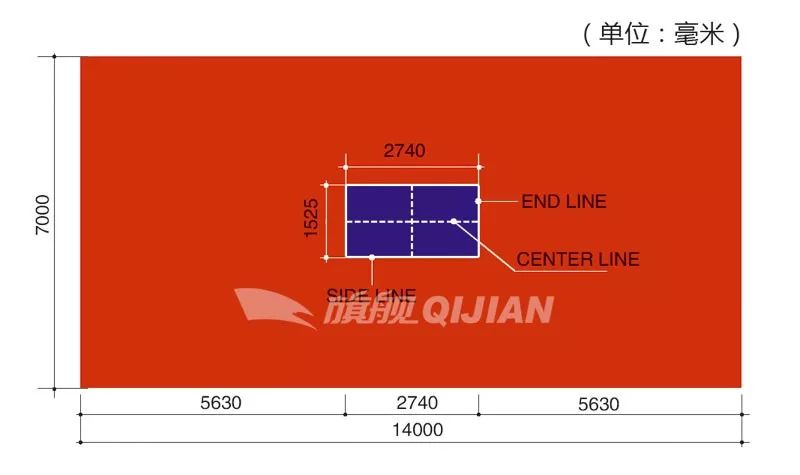 乒乓球场1,乒乓球场地比赛区域14x7m(无场地线)长方形