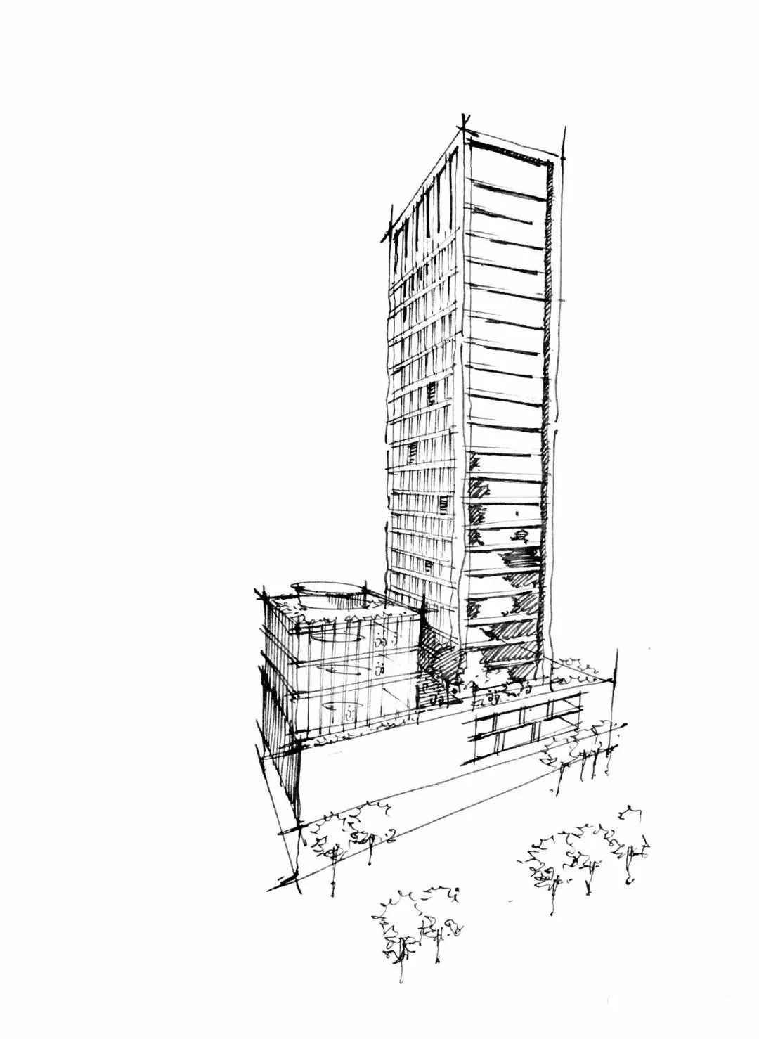 手绘分享高端写字楼手绘线稿