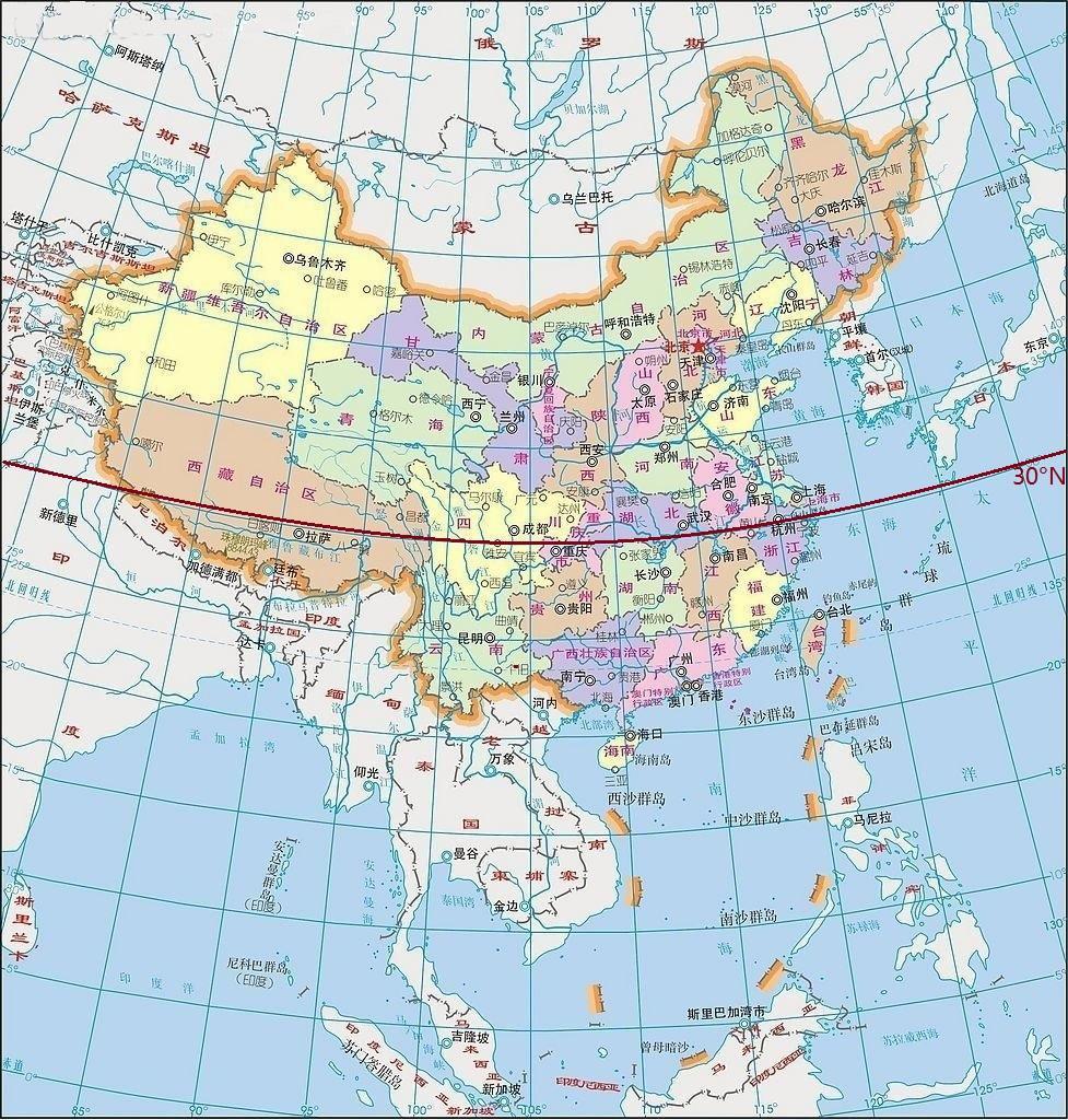 中国北纬30度剖面图图片