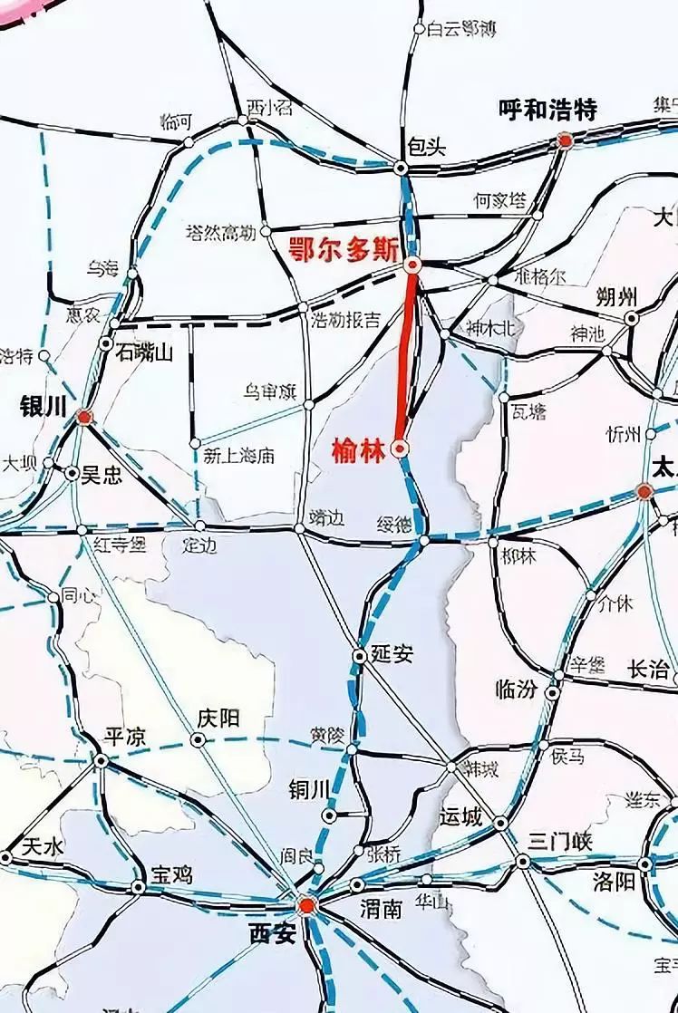榆林至鄂尔多斯铁路地理位置图据了解,榆林至鄂尔多斯铁路位于陕西省