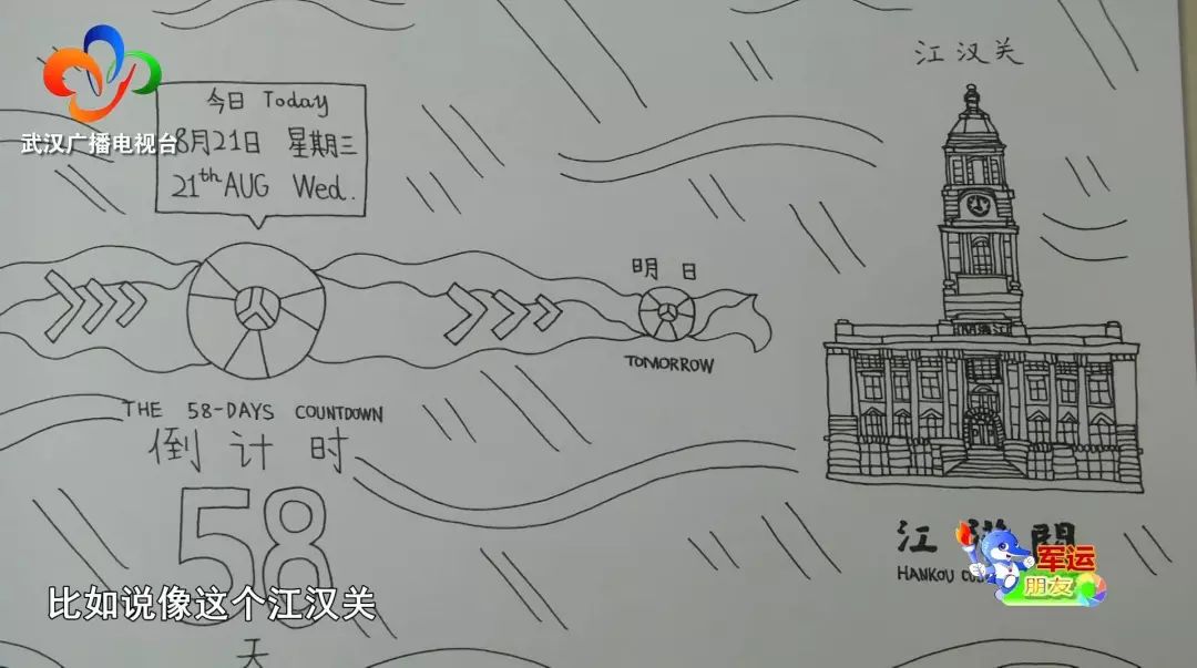 展现了"跃""乐""悦"动江城,里面有一些武汉的老建筑,像江汉关,武汉