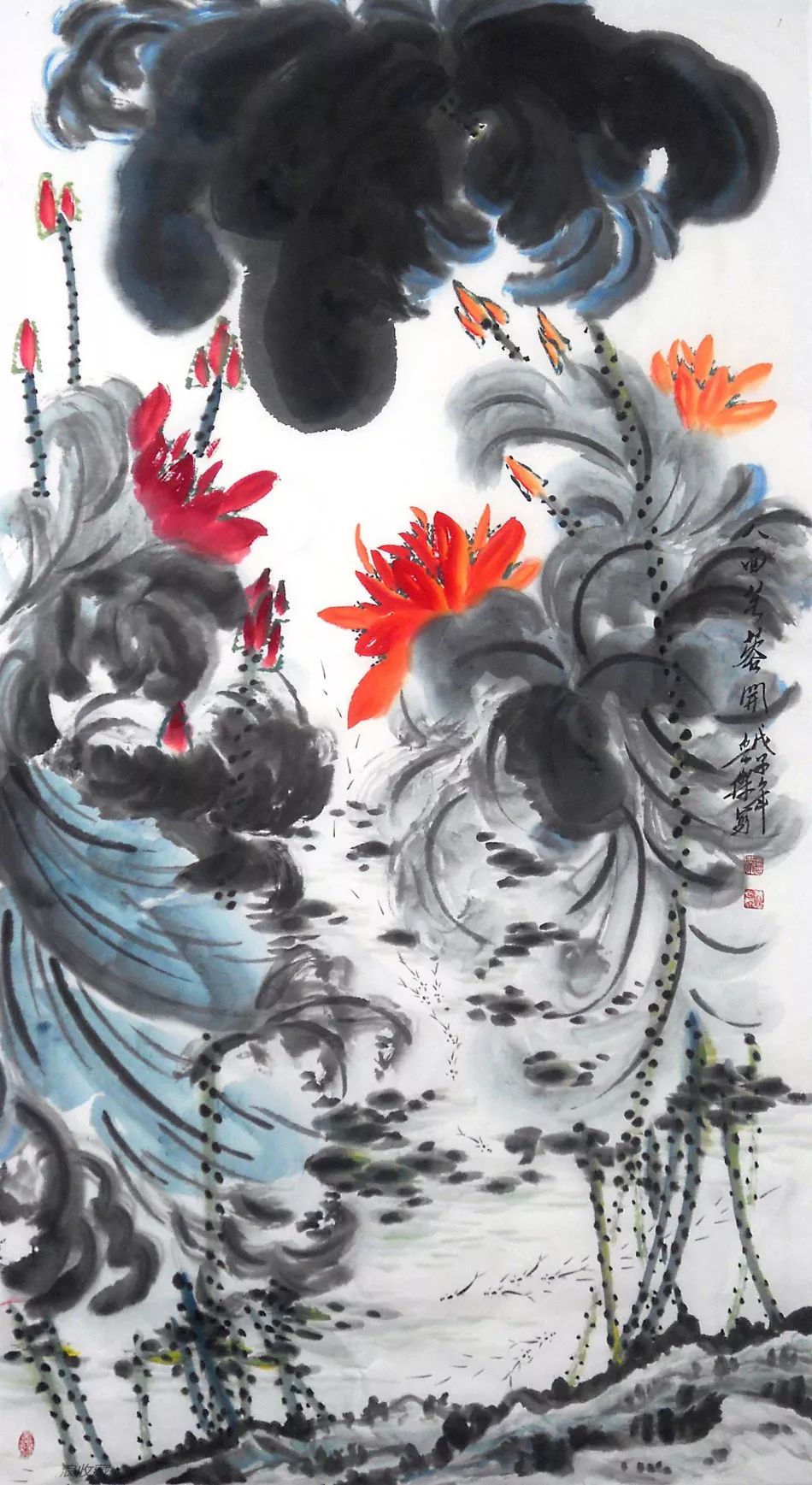 风格独特白世杰大写意彩墨荷花