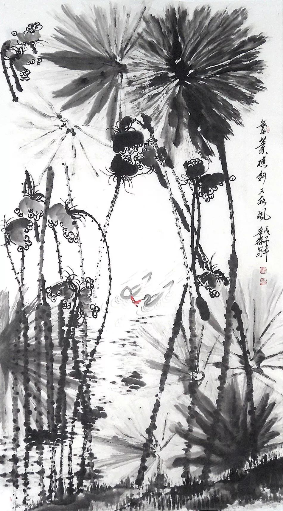 风格独特白世杰大写意彩墨荷花