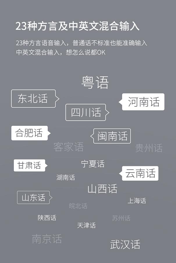 同样能"听懂"四川话,东北话,闽南语,客家语等23种语音输入,用方言说话