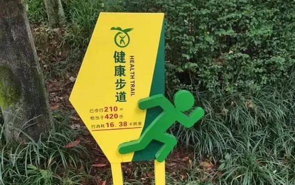 还设有健身广场及健身器材等健康标语牌,健康教育宣传栏等步道旁竖立