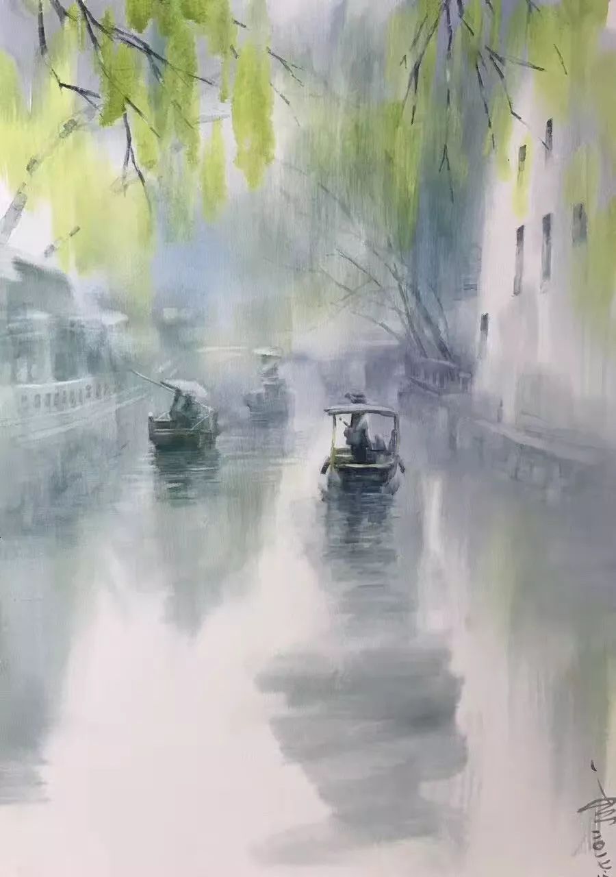 迷醉在江南水乡的梦中画家高兴色粉水彩画作品欣赏