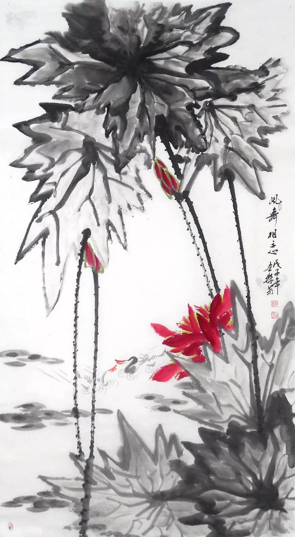 风格独特白世杰大写意彩墨荷花