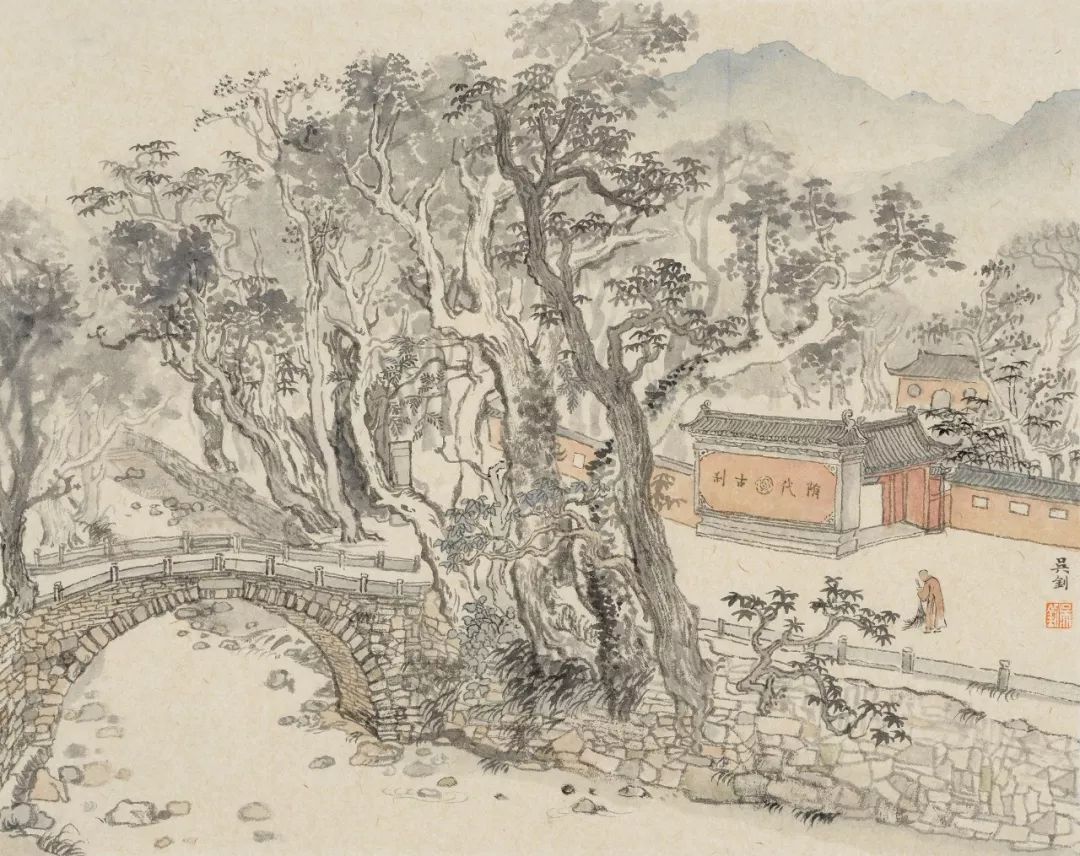 吴钊画/天台国清寺写生/30×38cm红梅寿千年/30×38cm/2018国清寺写生