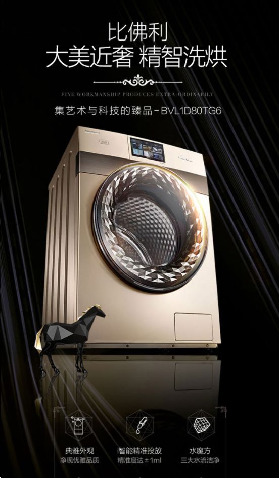 首批通过冷水洗特色洗衣机认证产品推荐比佛利bvl1d100nty滚筒洗干