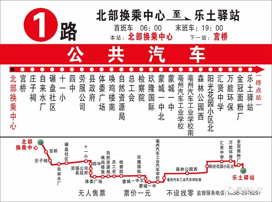 最新蒙城城市公交运营线路图!