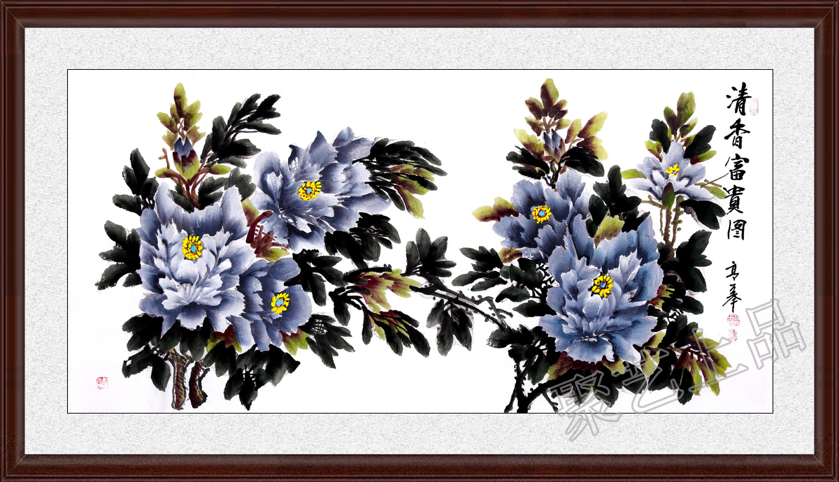 牡丹国画《清香富贵图》作品选自:聚艺上品高万举"墨牡丹",以淡墨画花