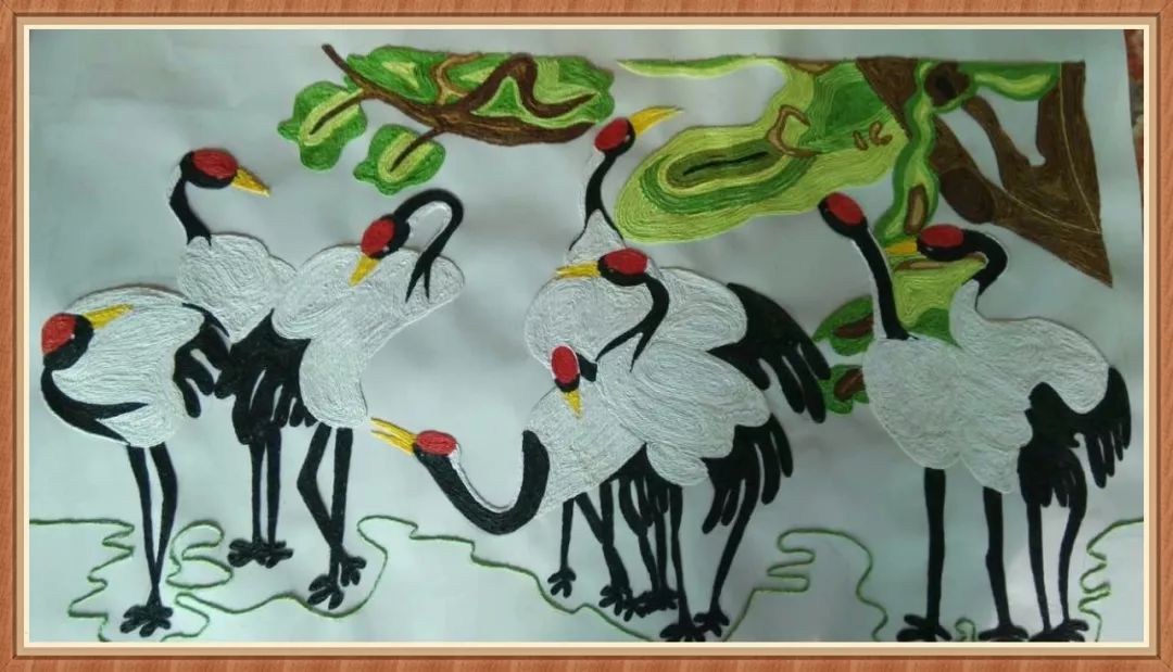 【手工艺术】立体感十足的纸绳画《九鹤图》_作品