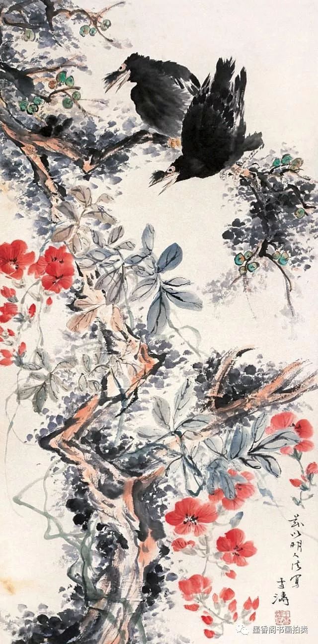 红花垂挂灿若云霞名家笔下的凌霄花