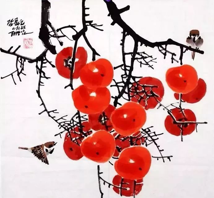 圆硕形如如意,其音又与"事"同,古时文人们就谐其音绘出了"柿柿平安","