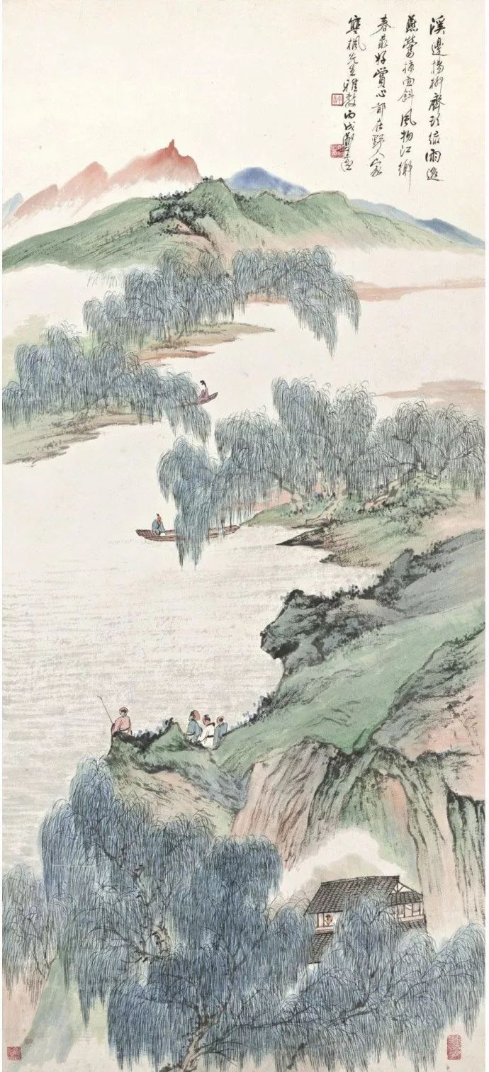 国画河边柳树图片图片