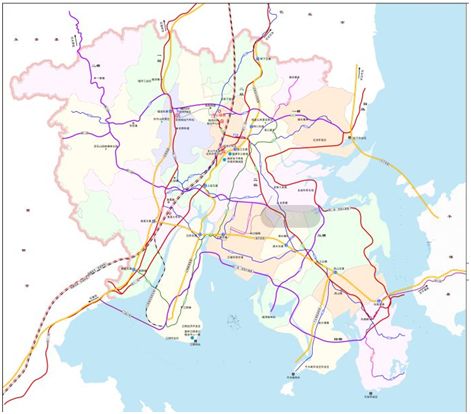 清昌大道向东延伸(规划建设路段)与中央大道,串联福清城西,城中,城关