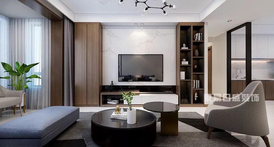 嵌入型的电视背景造型也越来越流行,就是通过一个内凹的造型,把电视机