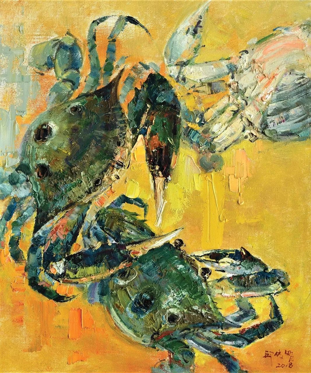 邱传智 油画 《潭门海鲜-蟹》沈宏壮 中国画 《海底清游图》张君宇