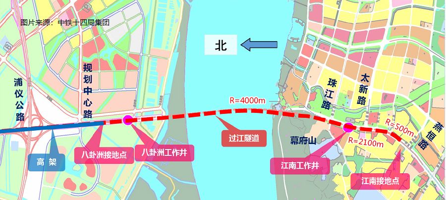 南京和燕路过江通道位于长江大桥和长江二桥之间,主线工程全长约5.