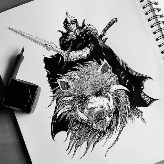 很规整严谨的线条,但是由这些线条所组成的画面却是霸气十足.