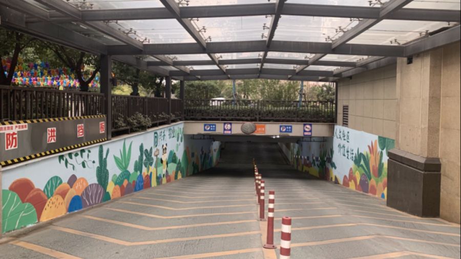 后西门出口美化前美化后南门车库出入口美化后美化后美化后园区草坪绿