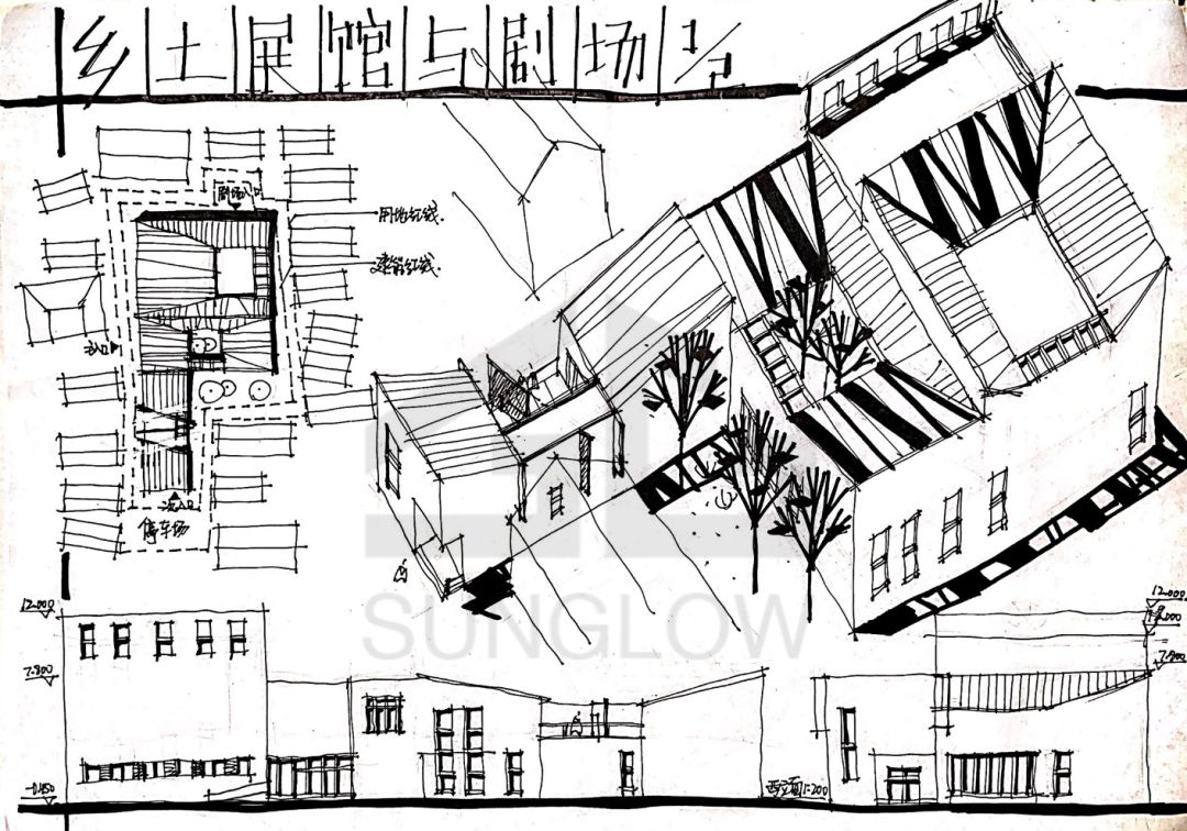 快題模考評圖01 | 同濟18夏令營 - 當代鄉土生態展覽館 劇場設計_建築