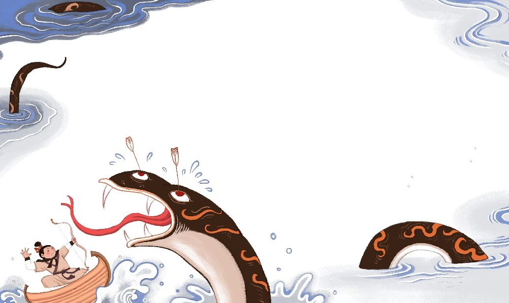 5巴蛇是一条巨大无比的蛇,乌黑的身子像大树那么粗