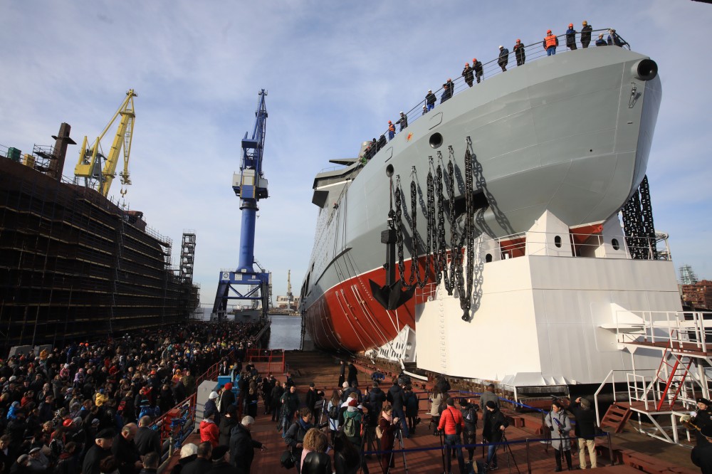 護航北極航線俄海軍首艘破冰巡邏艦下水