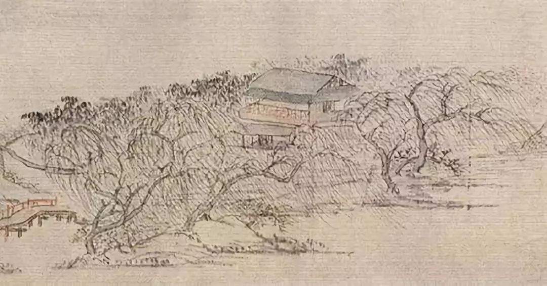 柳如是《月堤烟柳图》局部.