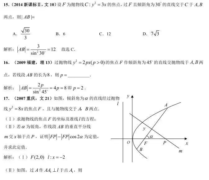 高考熱點試題分析拋物線中的焦半徑焦點弦的考法
