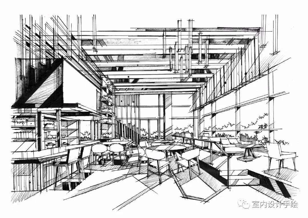 手绘几张室内空间线稿分享与大家