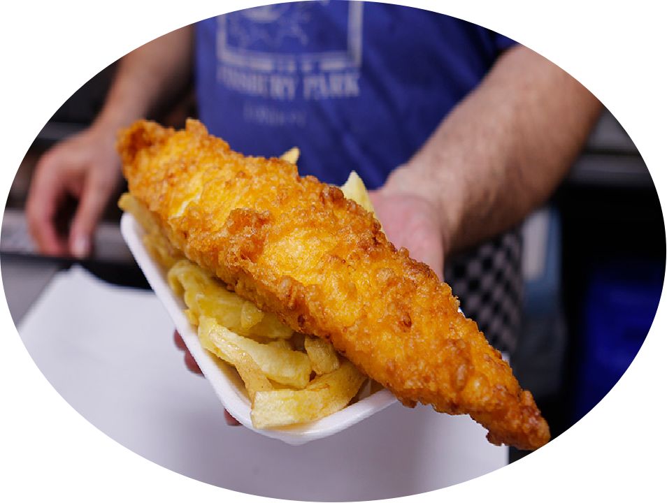 take-away food with british origins, consists of deep-fried fish