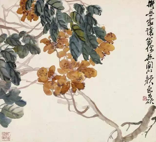 题词:极似吾家让翁偶然间以颜色凌霄花画清晚期海派最有影响力的