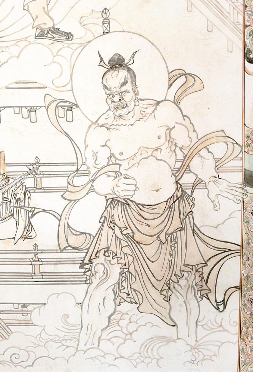 主壁-哼哈二将主壁-智者大师壁画绘制壁画绘制粉本上墙粉本上墙粉本上