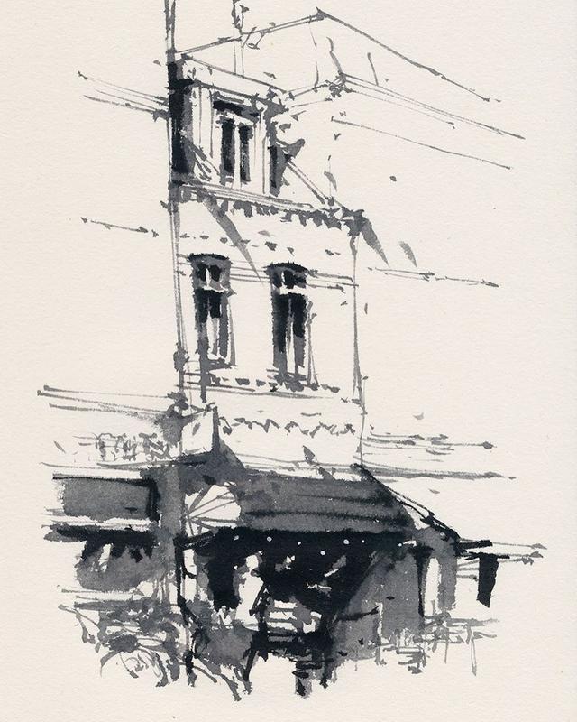 黑白水彩建筑风景画东方水墨韵味助你快速抓住大感觉