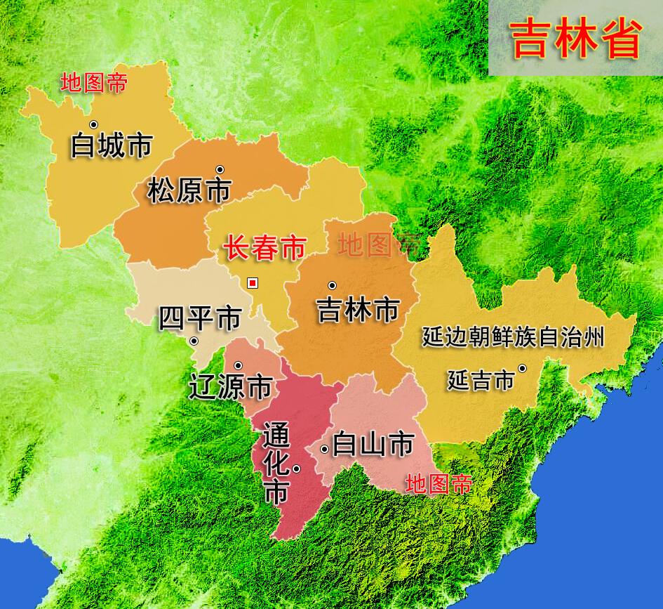 四平市西北鄰吉林省松原市(以下皆為地級市),東北鄰吉林省省會長春市