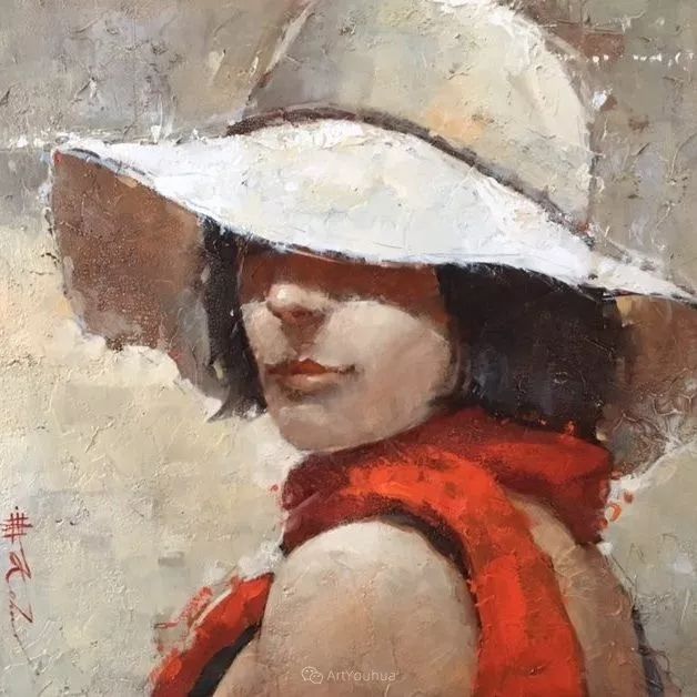 具象绘画中戴帽子的女子韵味十足俄罗斯画家andrekohn
